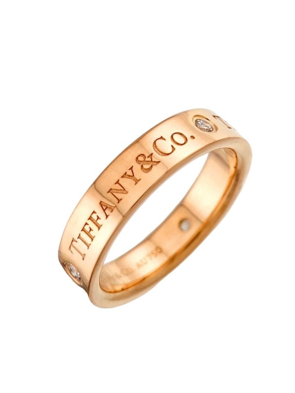 Tiffany & Co Flat Band Ring Diamond 18k Pink Gold